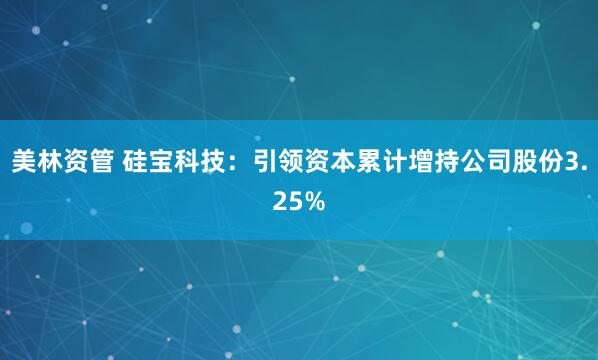 美林资管 硅宝科技：引领资本累计增持公司股份3.25%